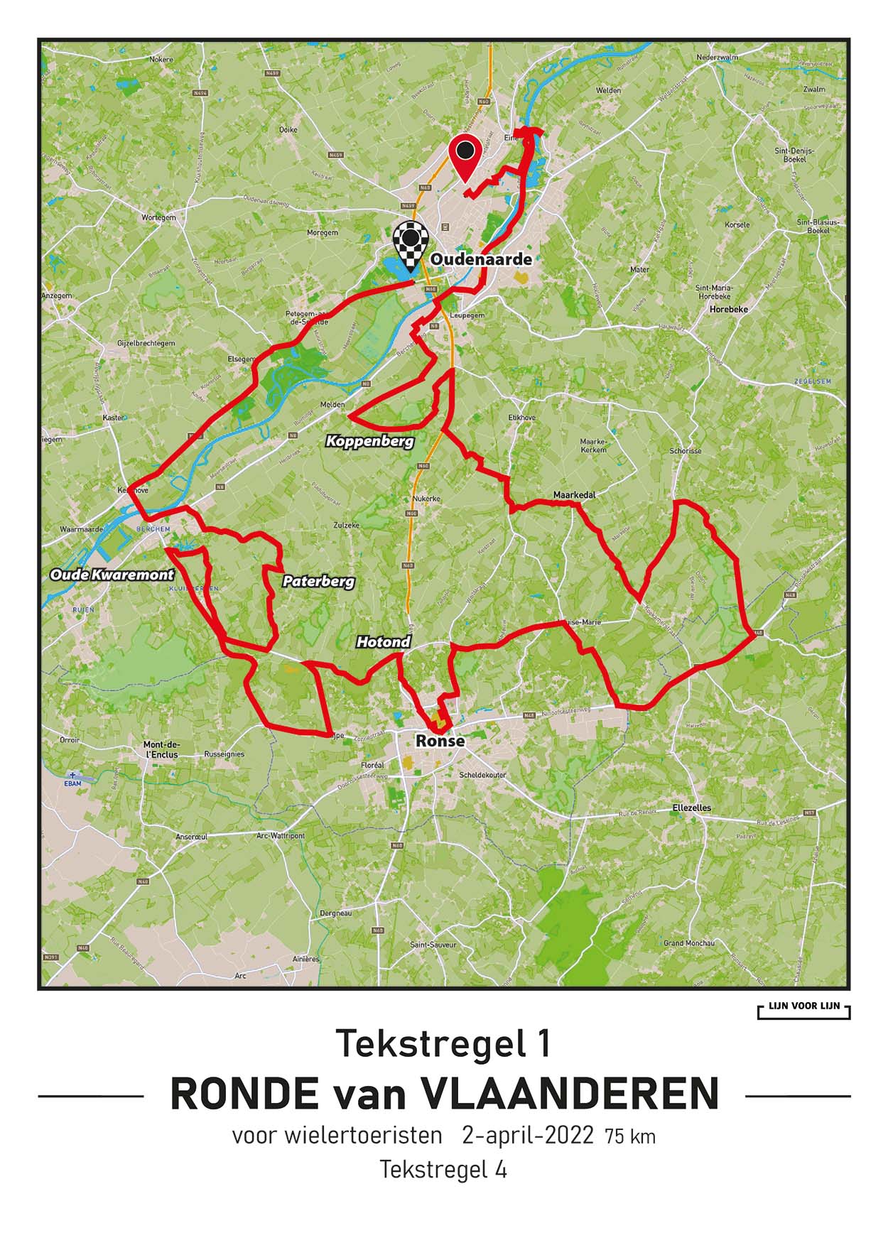 Ronde van Vlaanderen Cyclo 75km, 2022 Lijn voor Lijn
